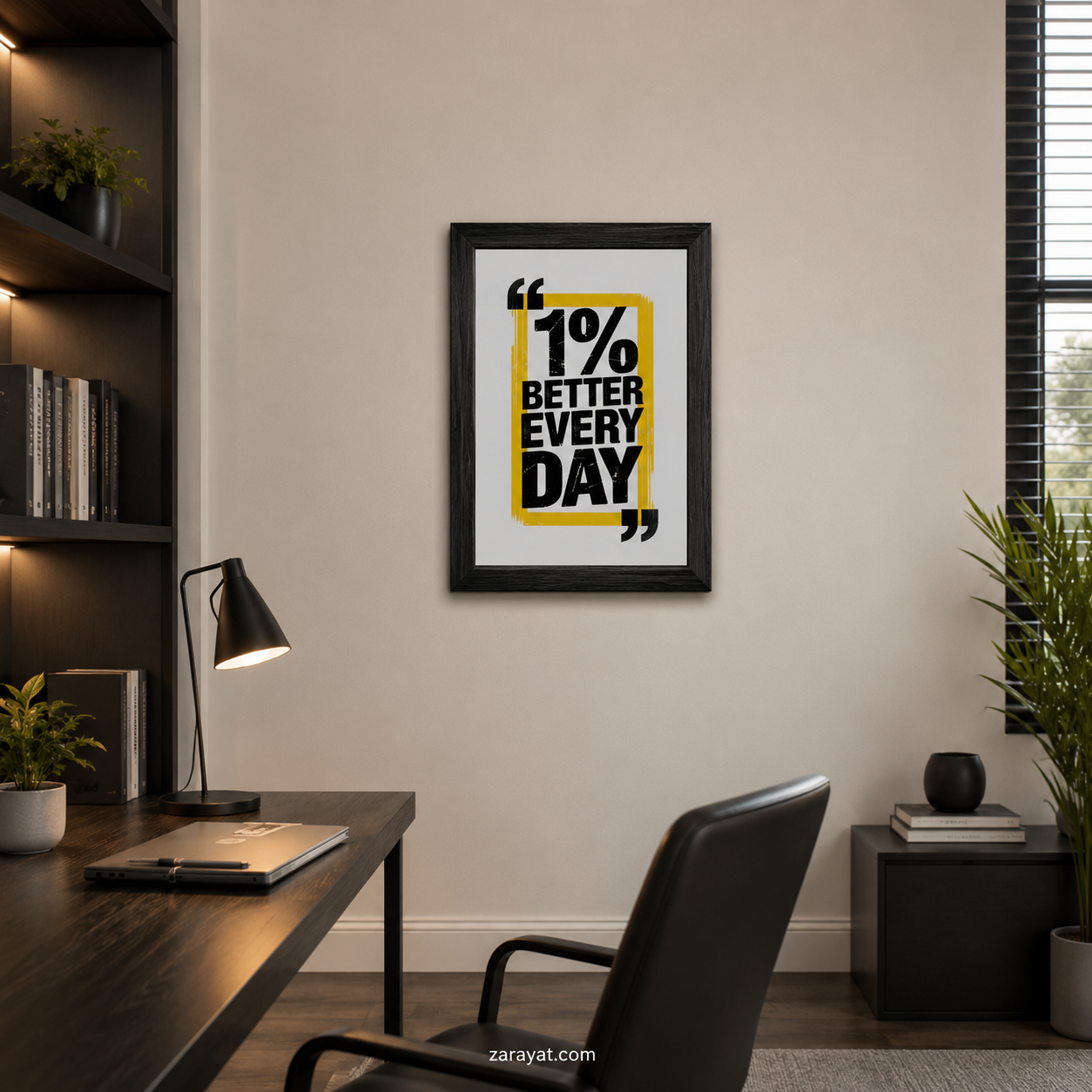 1% Better Every Day motivational wall art with black and yellow typography