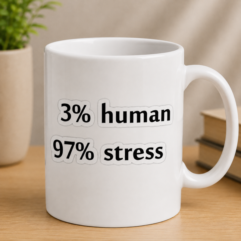 3% Human 97% Stress sticker with bold black typography on white background