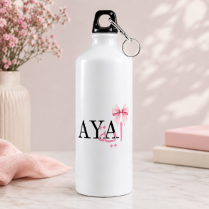 Aya Name Water Bottle with Pink Bow Design
