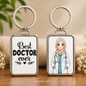 Best Doctor Ever keychain with female doctor illustration and stethoscope