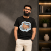 Black cute graphic T-shirt with “I’m OK” animal using a laptop design