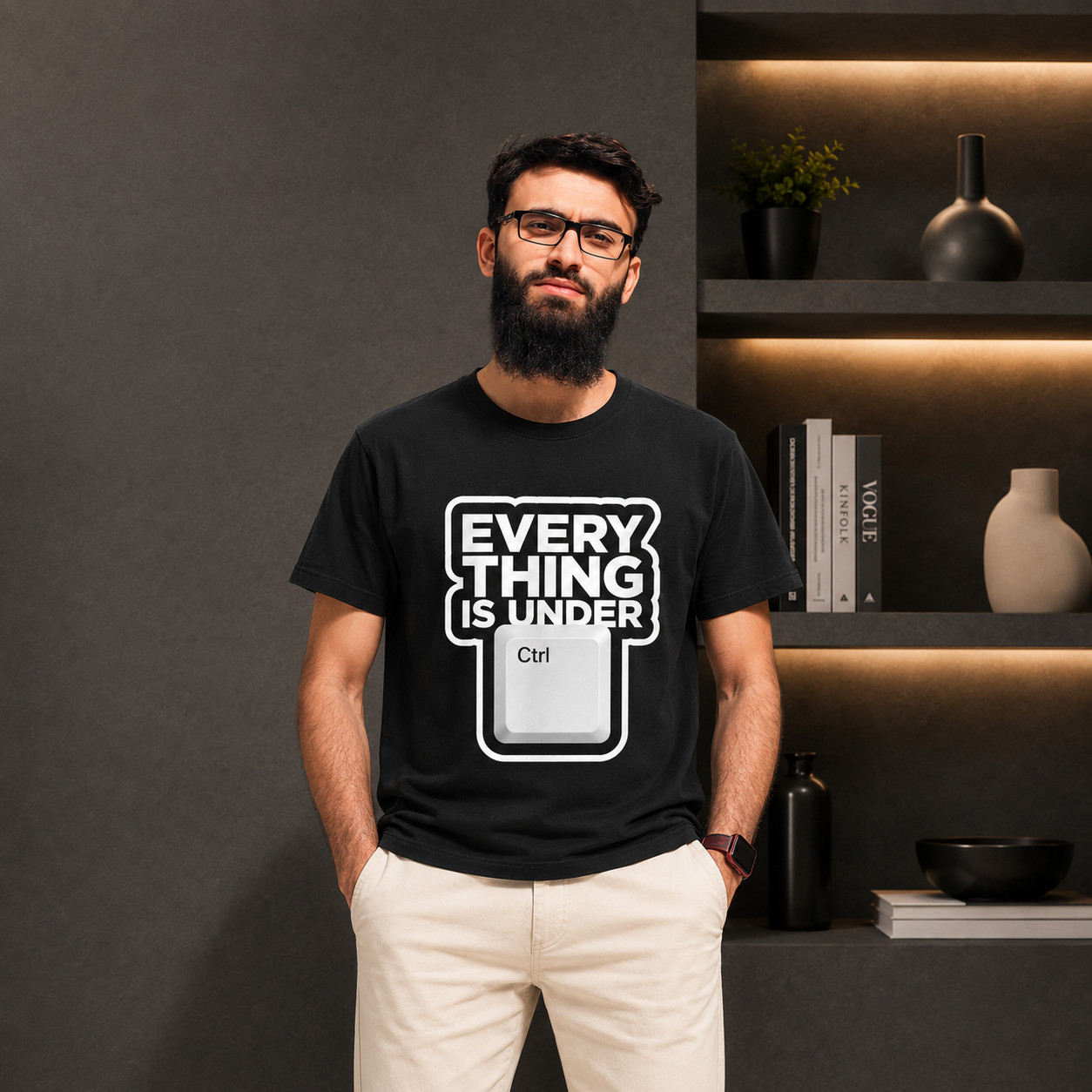 Black programmer T-shirt with “Everything Is Under Ctrl” graphic