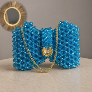Blue Crystal Beaded Handmade Chain Bag