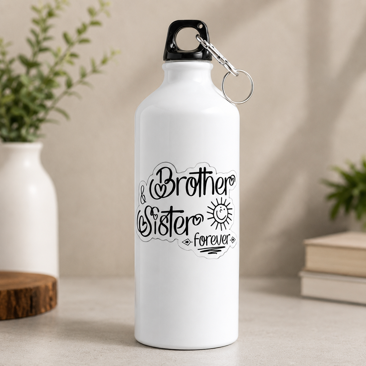 White brother and sister water bottle with “Brother & Sister Forever” graphic