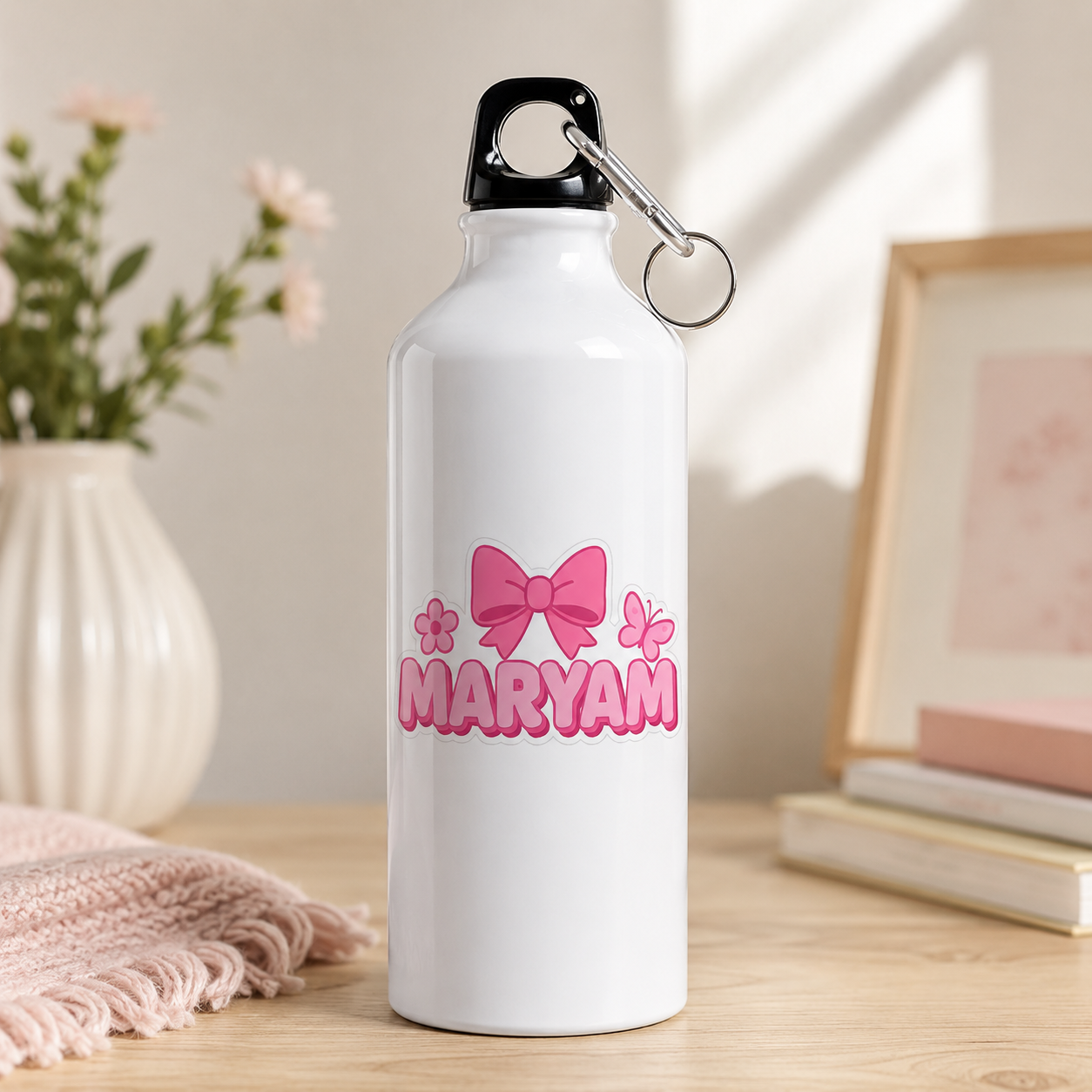 Maryam Name Water Bottle with Pink Bow Design