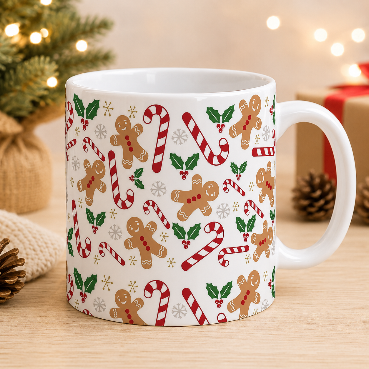 Christmas Gingerbread & Candy Cane Pattern Mug
