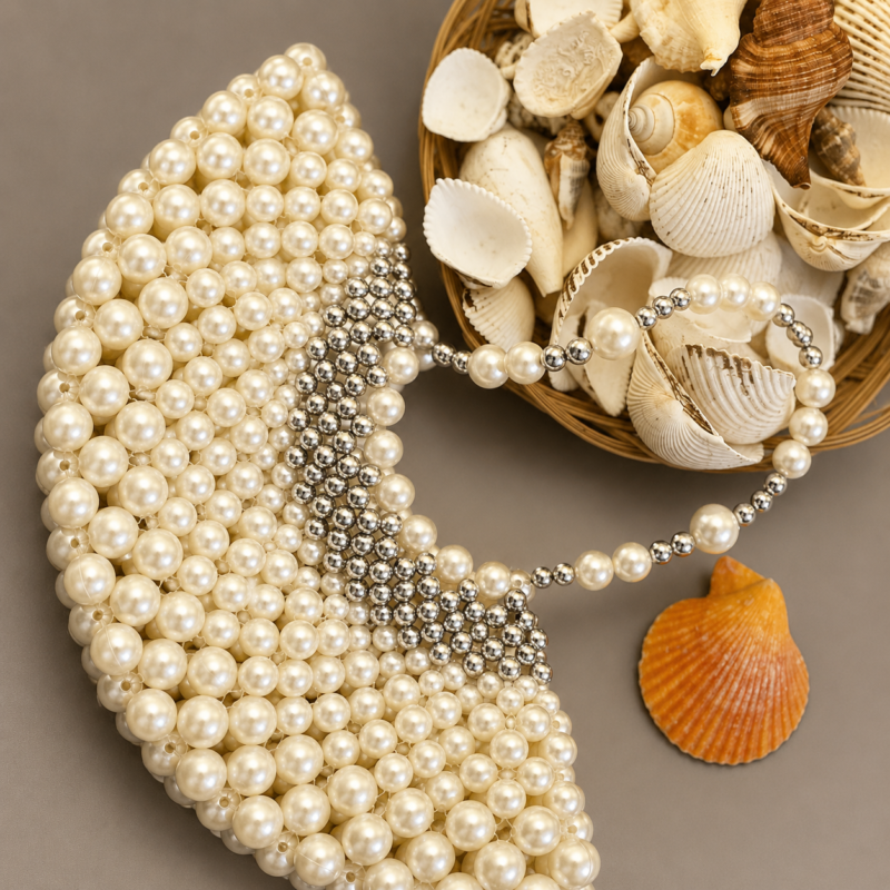 Cream Pearl Beaded Handmade Bag