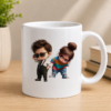 Cute couple cartoon graphic featuring two stylized characters in colorful casual outfits