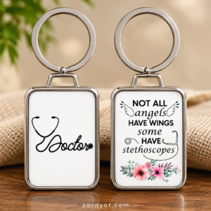 Doctor keychain with stethoscope design, angel quote and floral artwork