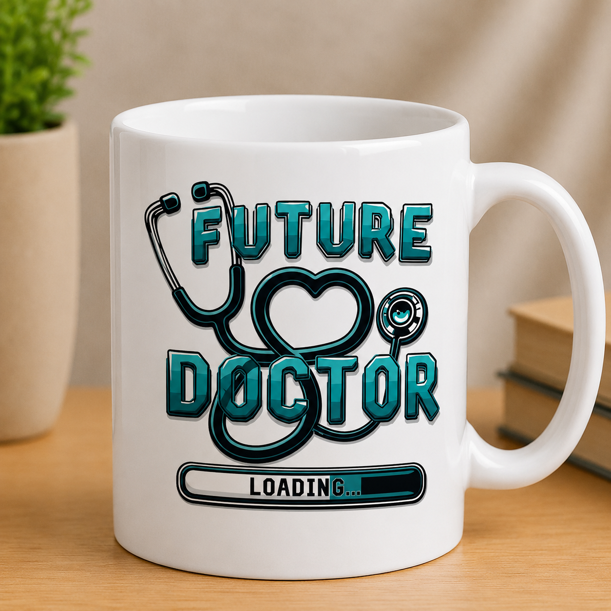 Future Doctor sticker with stethoscope, heart design and loading bar