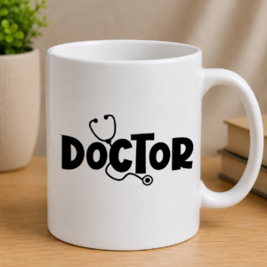 Doctor sticker with bold black lettering and a stethoscope graphic