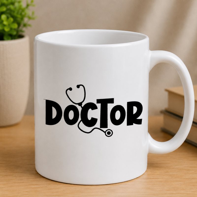 Doctor sticker with bold black lettering and a stethoscope graphic