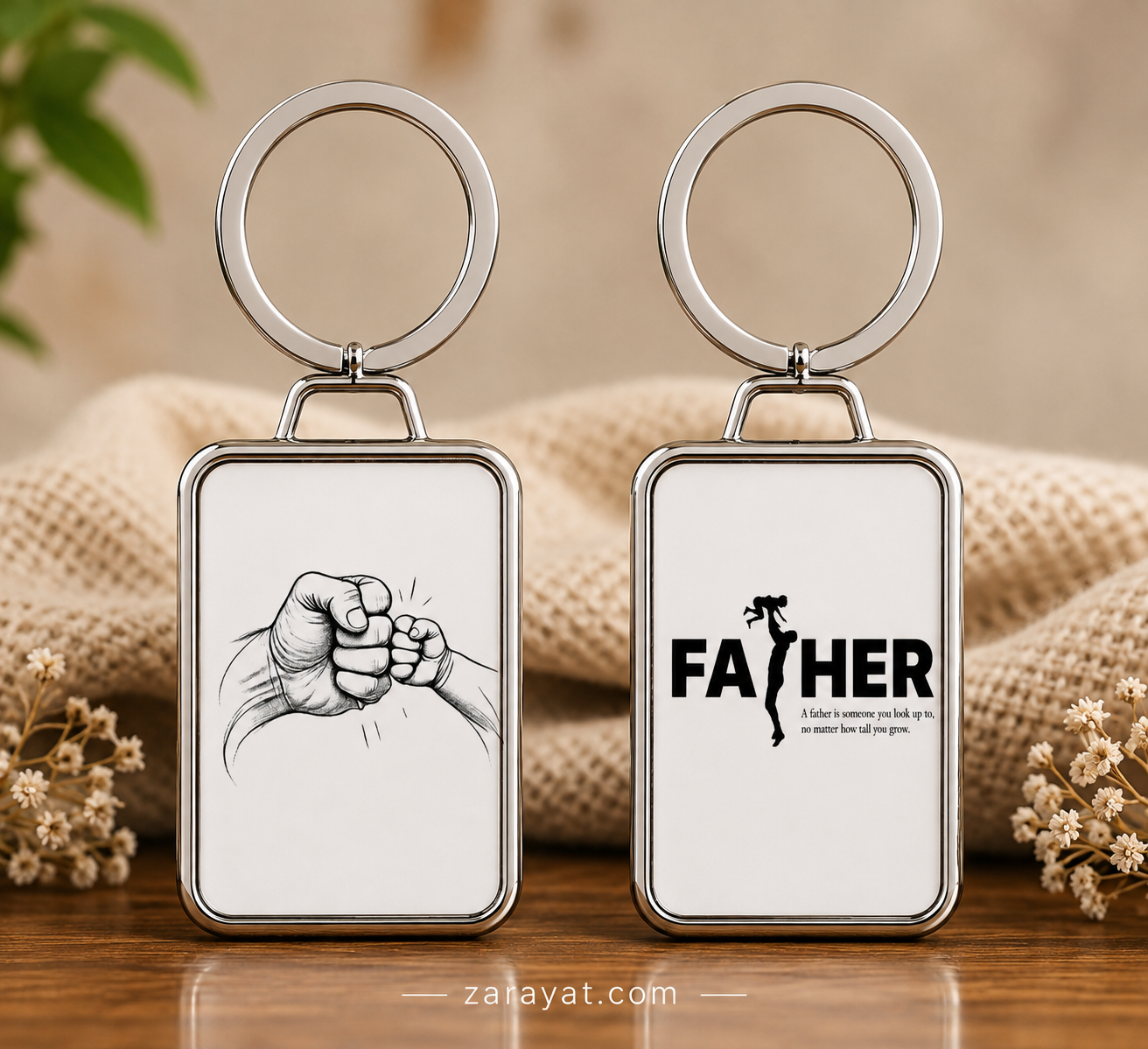 Father keychain with fist bump design and meaningful father quote