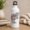 White funny brain water bottle featuring a cartoon brain wearing glasses and holding a “USE ME!” sign