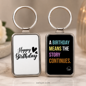Happy Birthday keychain with heart graphic and birthday quote design