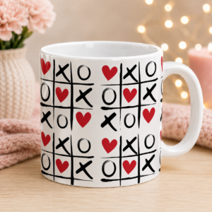 Heart & XOXO Tic Tac Toe Design Mug