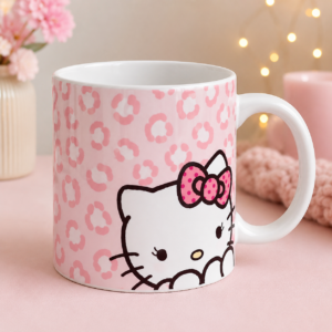 Hello Kitty Pink Leopard Print Bow White Mug