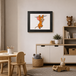 Jerry cartoon framed wall art displayed in a children's room