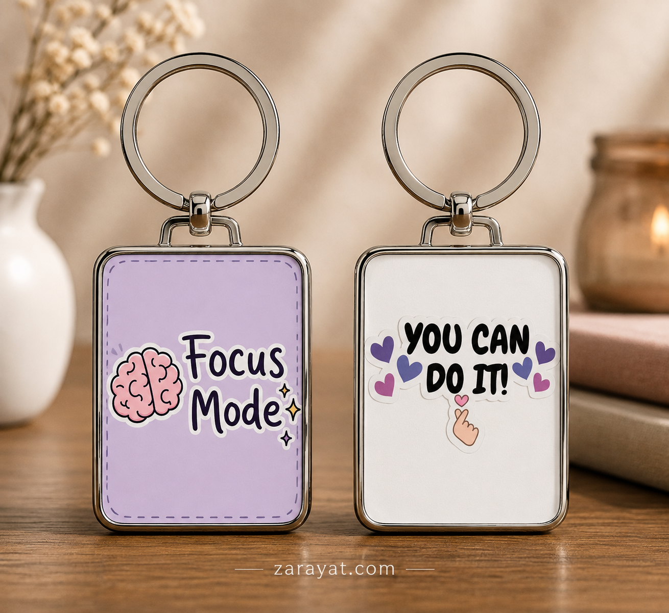 Motivational keychain with Focus Mode brain design and You Can Do It message