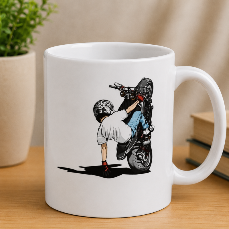 Motorcycle wheelie sticker featuring a rider performing a stunt on a bike