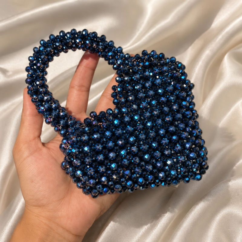 Navy Blue Crystal Beaded Handmade Bag