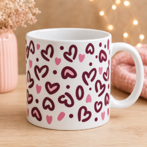 Pink & Burgundy Heart Pattern White Mug
