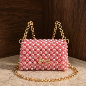 Pink Pearl Beaded Handmade Chain Bag
