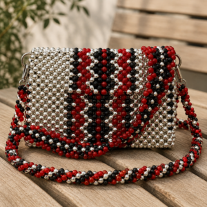 Red Black Silver Beaded Handmade Bag