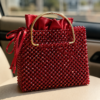 Red Crystal Beaded Handmade Handbag with Gold-Tone Handle | ZARAYAT