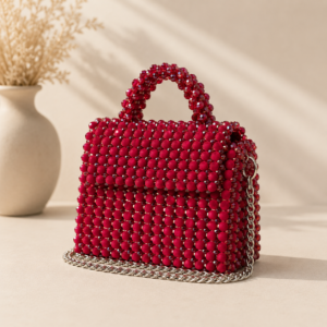 Red Pink Beaded Handmade Chain Bag
