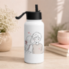 White romantic couple water bottle with cute kissing illustration and pink hearts