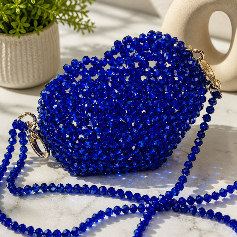 Royal Blue Crystal Beaded Handmade Bag