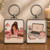 Study keychain with cozy student, books, coffee and laptop designs