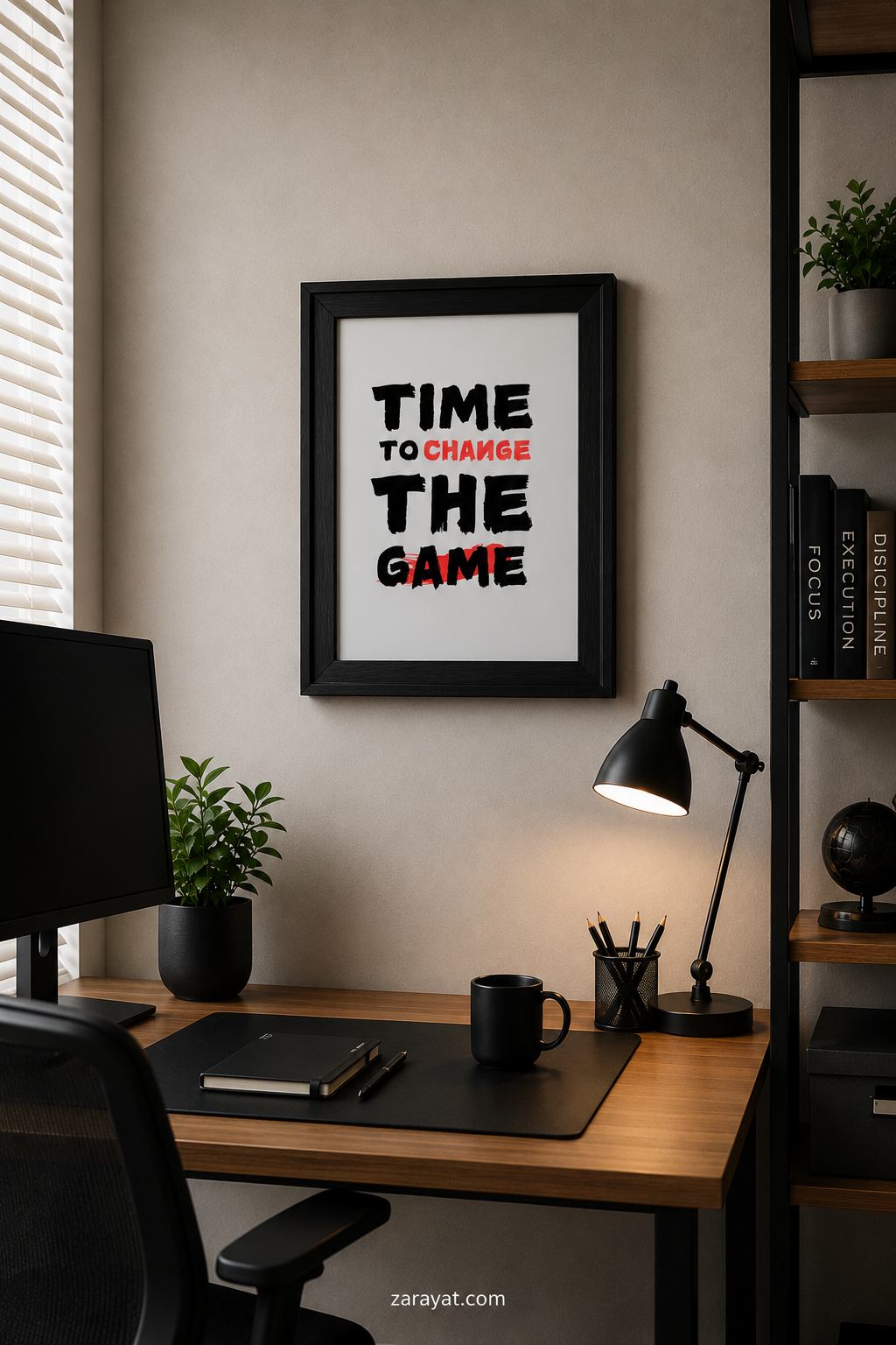 Time to Change the Game motivational poster with bold black typography and red graphic accents