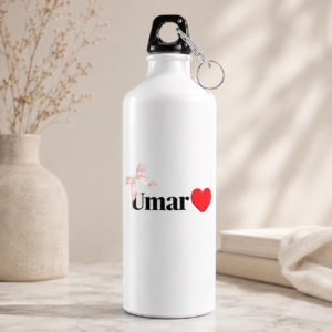 Umar Name Water Bottle with Heart & Bow Design