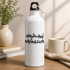White Urdu quote water bottle with bold black motivational calligraphy and black cap