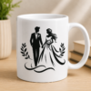 Wedding couple silhouette design showing a bride and groom holding hands with floral details