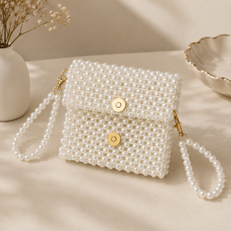 White Pearl Beaded Handmade Bag | ZARAYAT