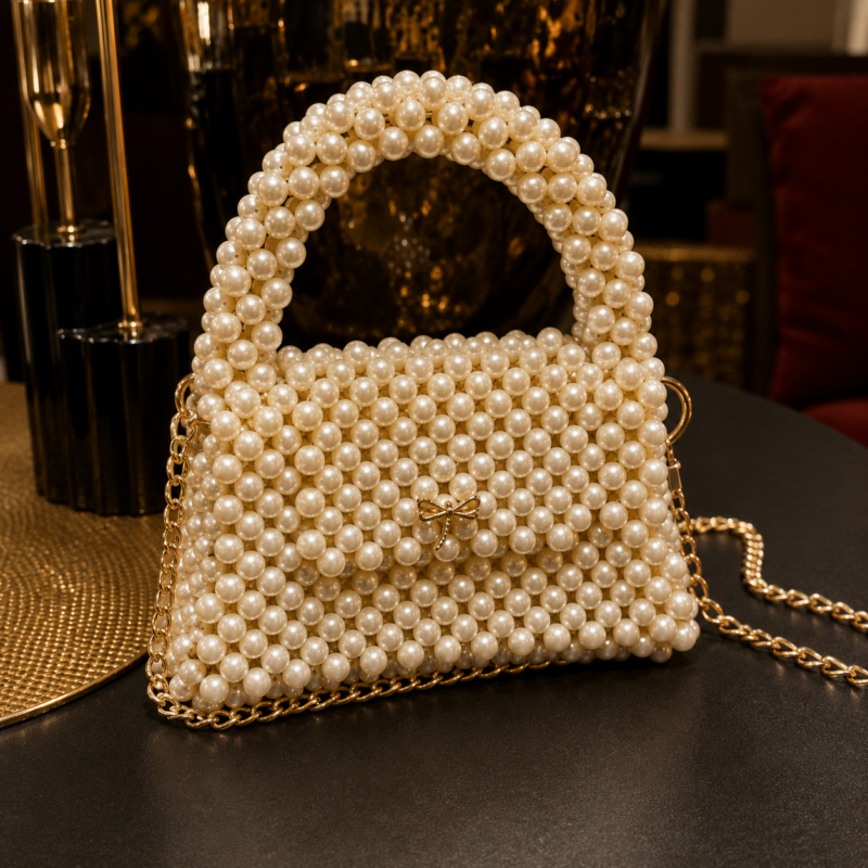White Pearl Beaded Handmade Bag | ZARAYAT