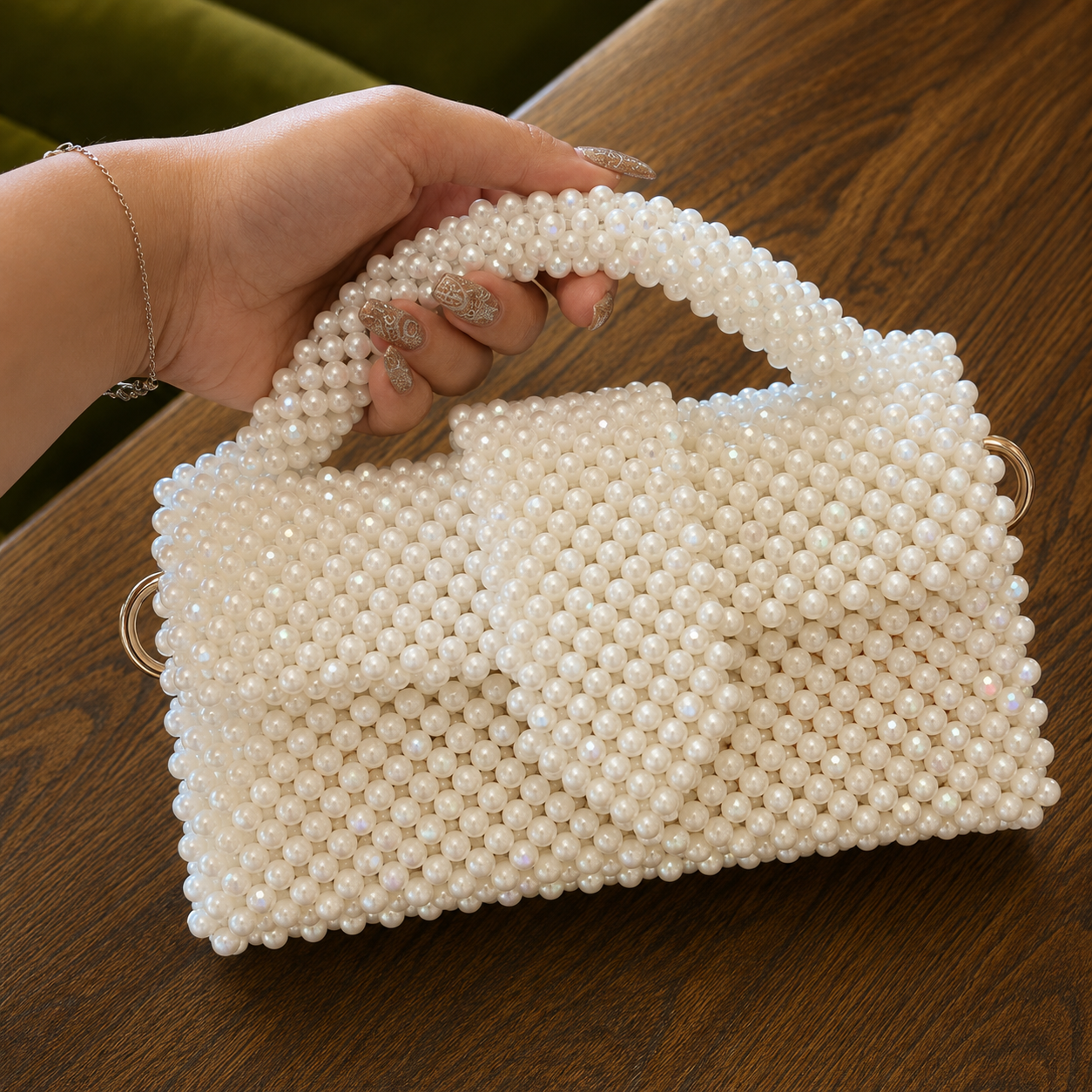 White Pearl Beaded Handmade Bag | ZARAYAT