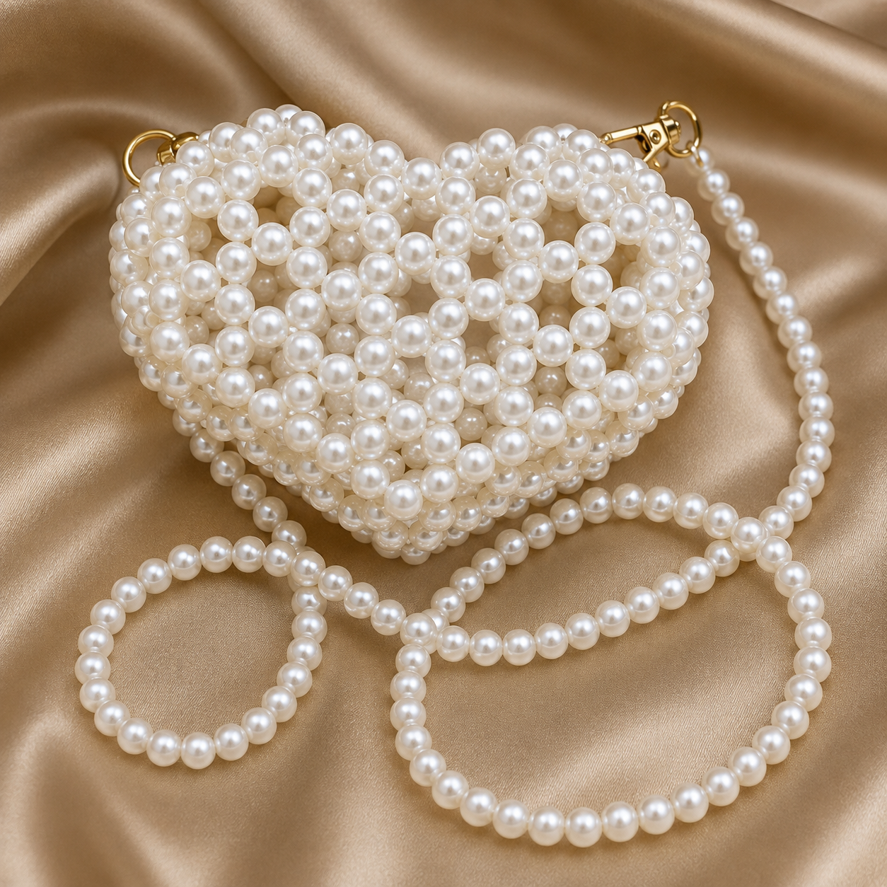 White Pearl Heart Beaded Handmade Bag