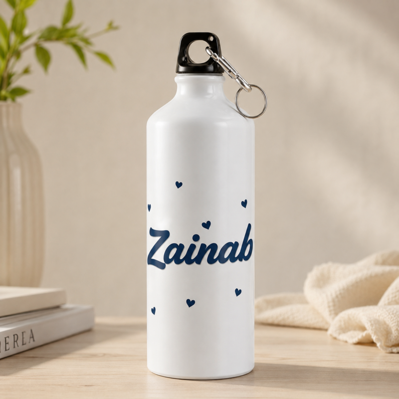Zainab Name Water Bottle with Blue Heart Design