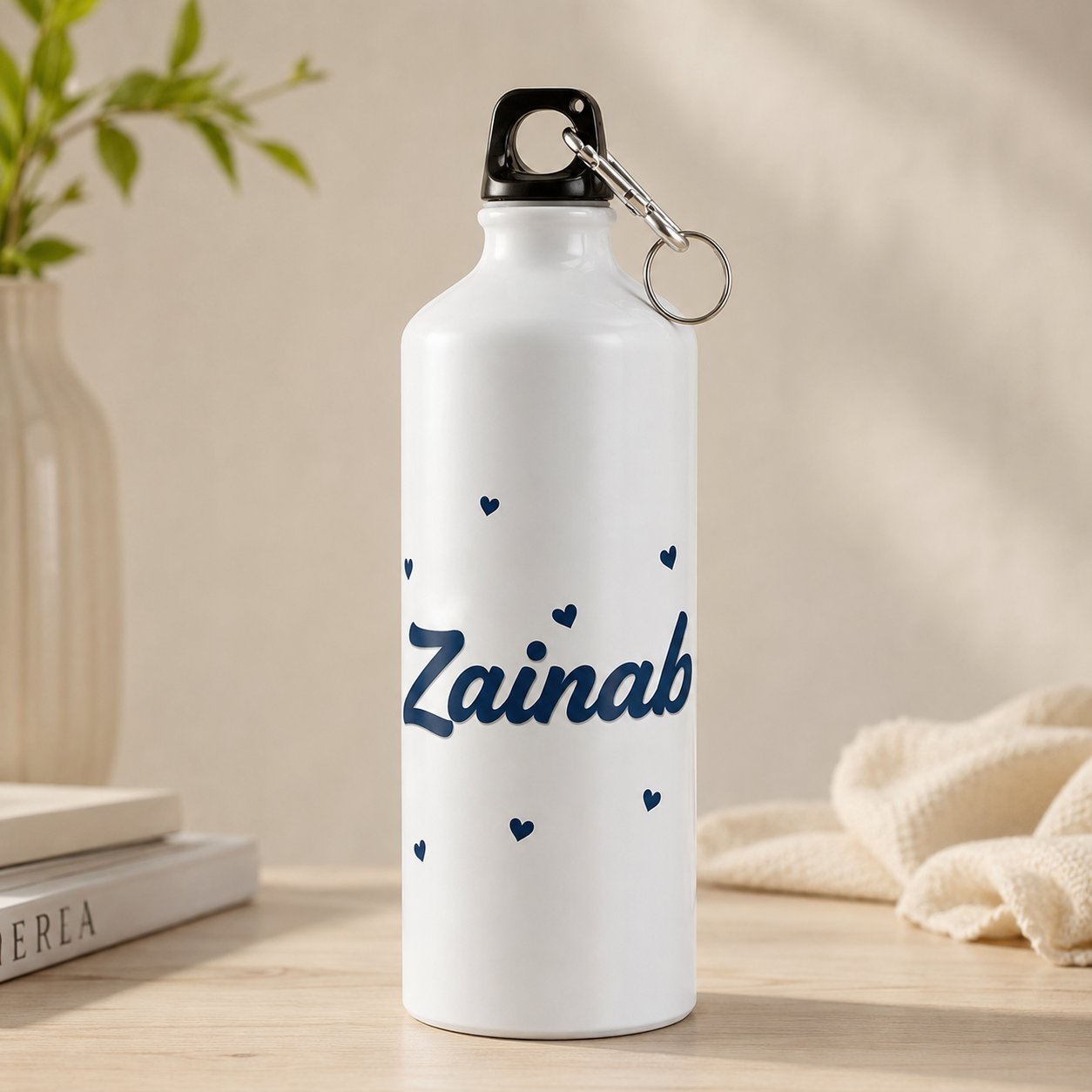 Zainab Name Water Bottle with Blue Heart Design