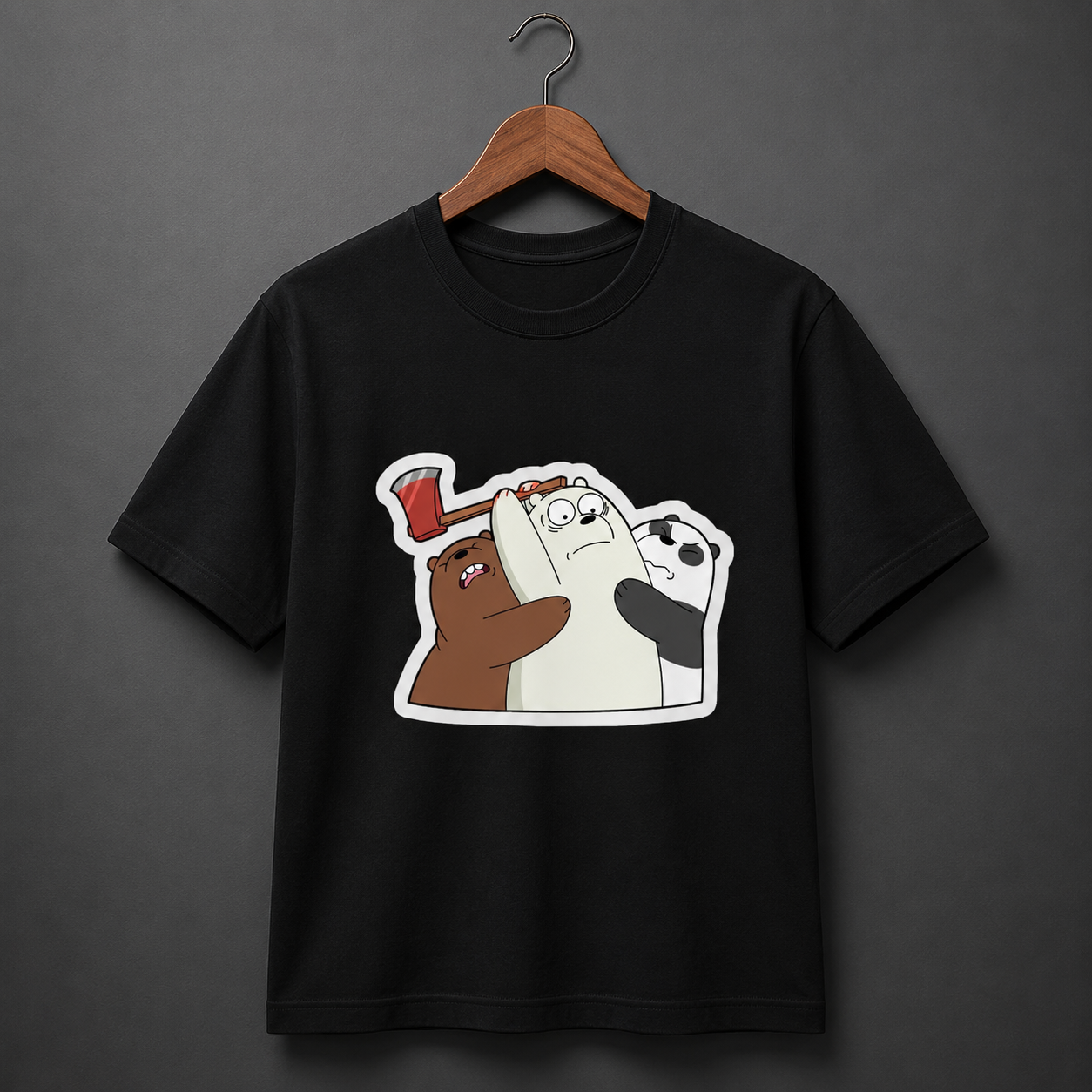 Black Cartoon Bear Graphic T-Shirt