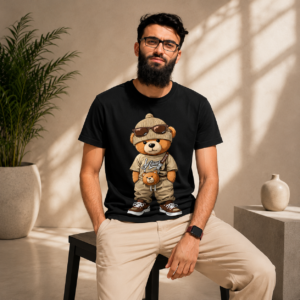 black teddy bear t-shirt, teddy bear graphic t-shirt, teddy bear printed t-shirt, black graphic t-shirt, black printed t-shirt, cartoon graphic t-shirt, bear print t-shirt, teddy bear shirt, character graphic t-shirt, casual graphic t-shirt, streetwear t-shirt, black casual t-shirt, illustrated t-shirt, unisex style t-shirt, teddy bear fashion shirt