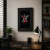 Trust No One framed wall art with white and red typography on a black background