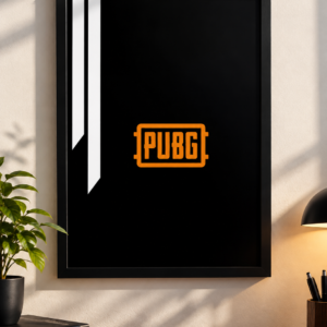 PUBG Gaming Wall Art – Black & Orange Gamer Framed Poster