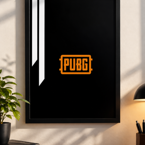 PUBG Gaming Wall Art – Black & Orange Gamer Framed Poster