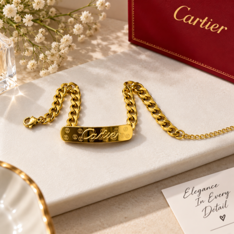 Gold Chain Bracelet with Designer Style Plate