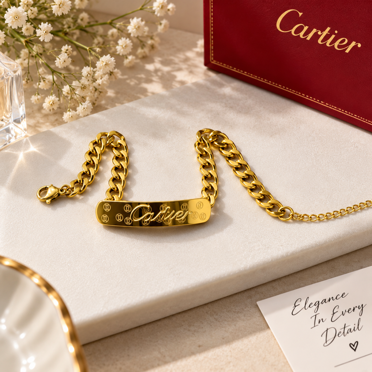 Gold Chain Bracelet with Designer Style Plate